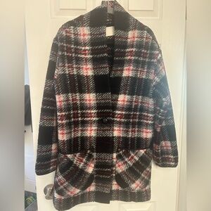 Aritzia Wilfred Free Plaid Cocoon style jacket - Black, Red, White wool blend